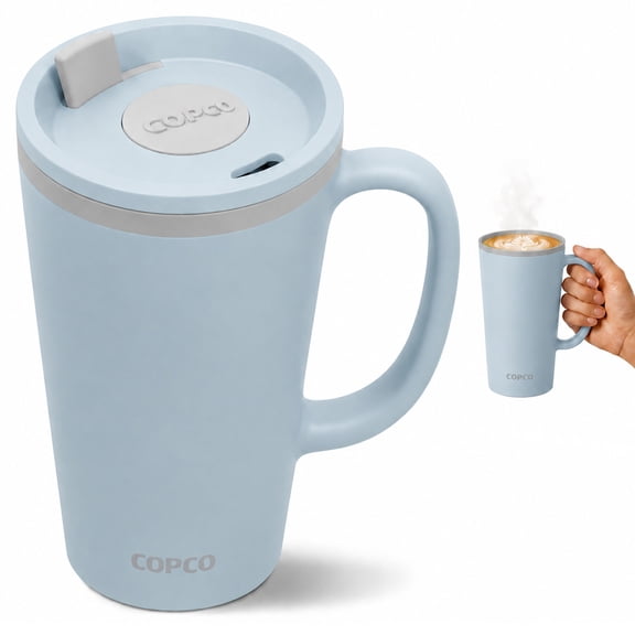 Copco Cone 16oz Insulated Desk Mug with Slide-Closure Lid - Light Blue