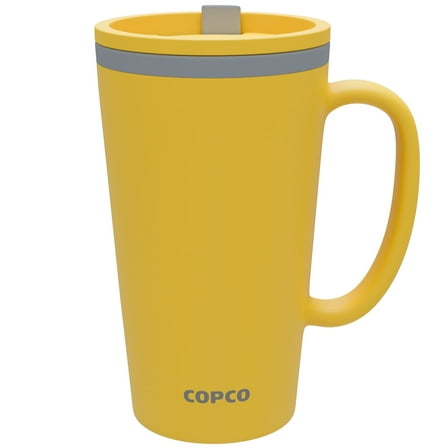 Copco Cone 16oz Insulated Travel Mug with Handle, Double Wall, Slide-Closure Lid, BPA-Free, Microwave & Dishwasher Safe, Reusable Plastic Travel Coffee Tumbler - Portable Coffee Cup (Mustard)