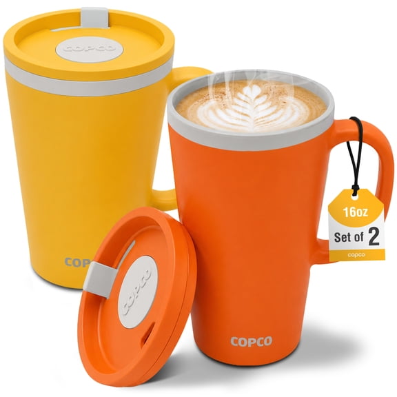 Copco Cone Set of 2 Desk Mug – 16 Oz Insulated Desk Mugs, Orange & Mustard