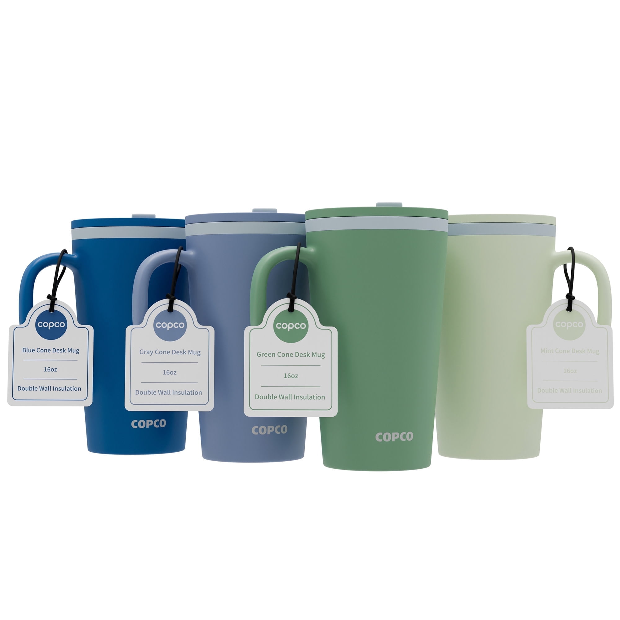 Copco Cone Travel Coffee Mug, 16 oz (Set of 4) - Insulated Drinkware with  Spill-Proof Lid and Handle, Microwave & Dishwasher Safe - BPA-Free, Compact  for Desk & Cup Holder Friendly (Assorted