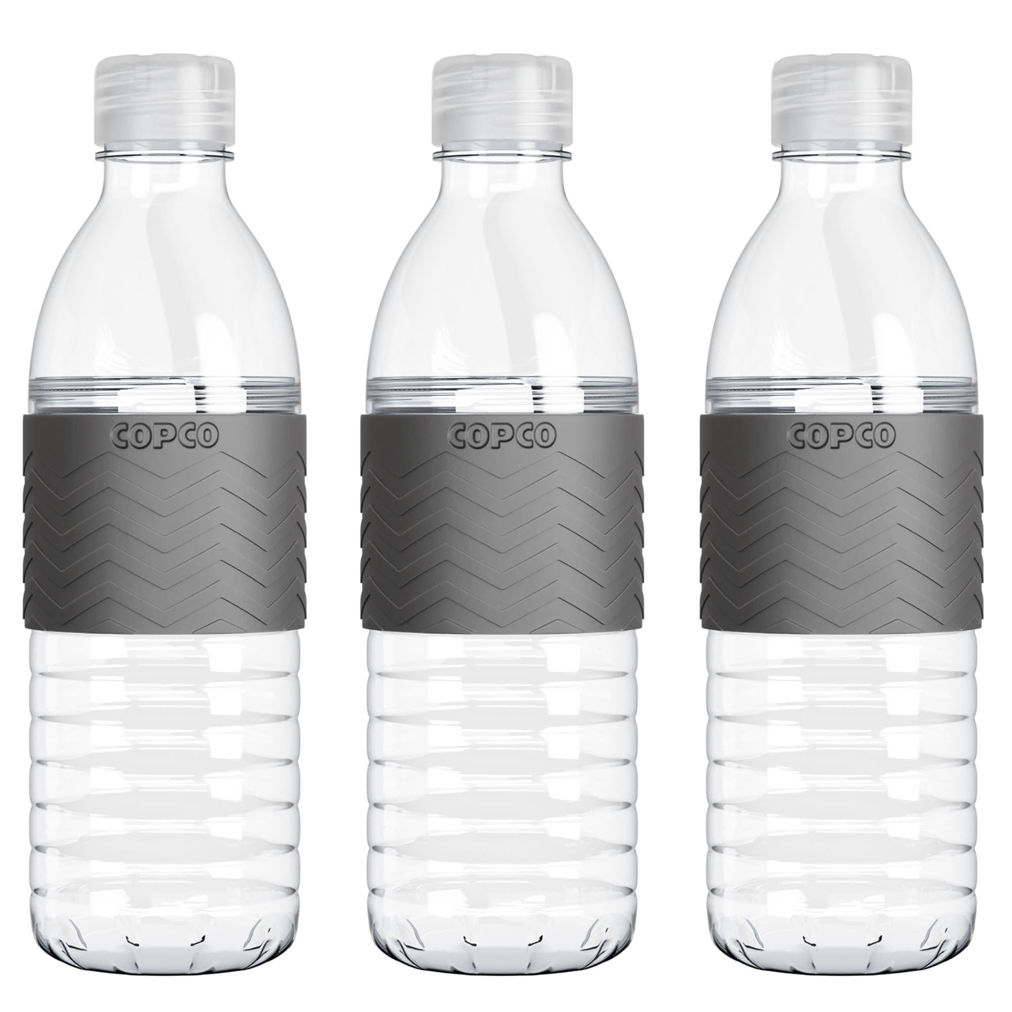 Copco Hydra 16.9 oz Tritan Water Bottle with Spill Resistant Lid & Non-Slip Sleeve, Set of 3 - BPA-Free, Dishwasher Safe, Fits Cup Holders, Great for Gym, Travel, Office (Grey)