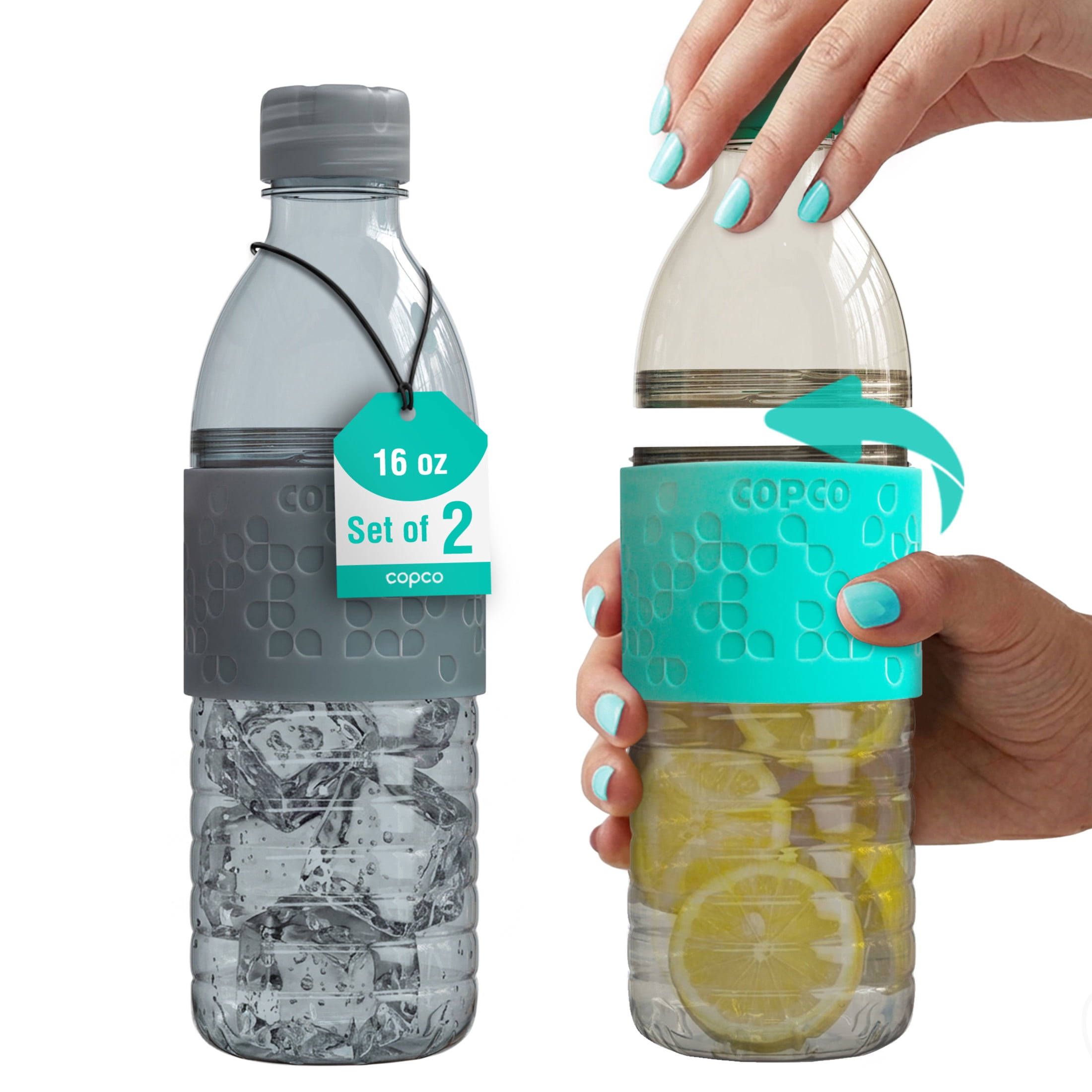 Copco Hydra 16.9 oz Water Bottle, Set of 2 - Gray & Teal, Gray/Teal