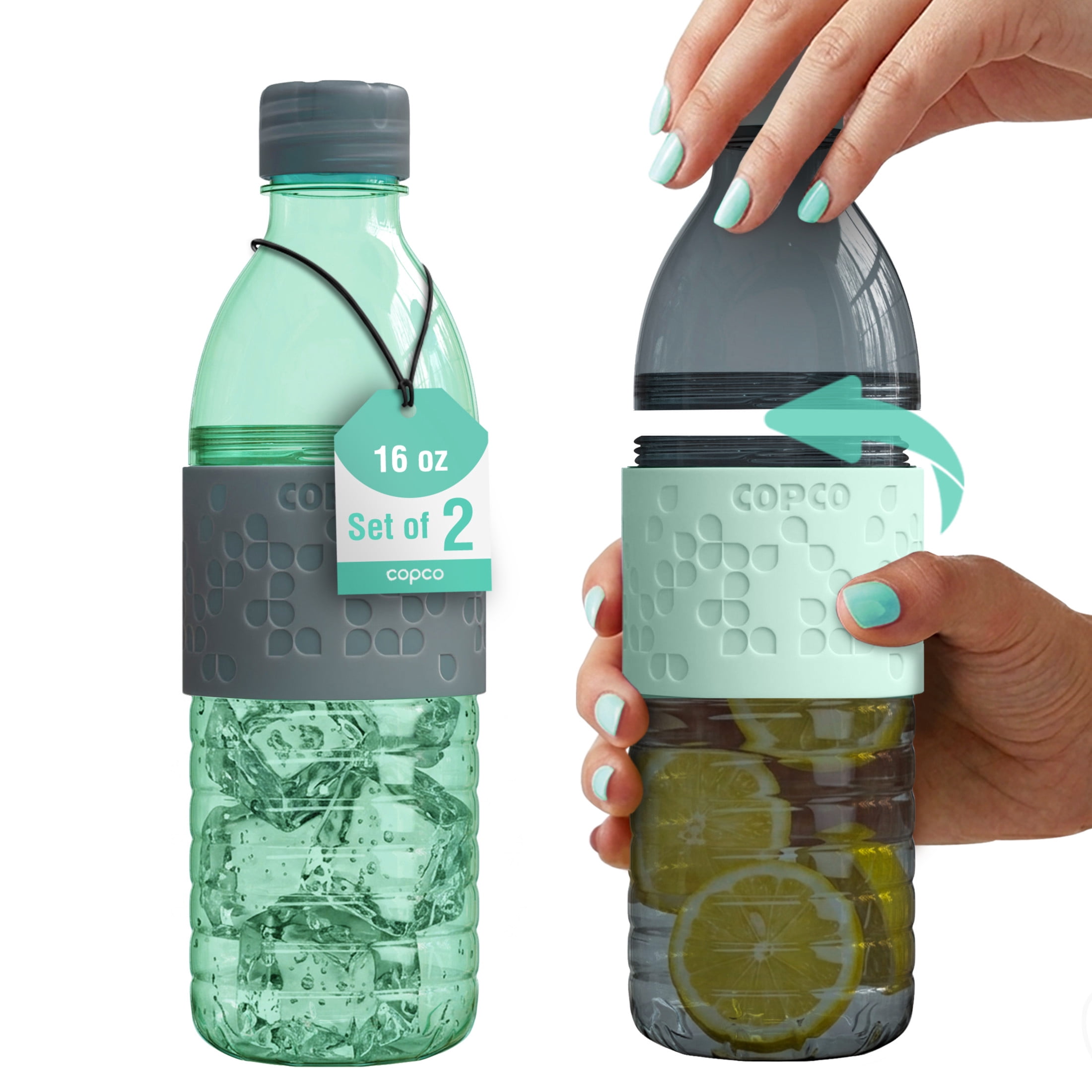 Copco Hydra 16.9 oz Water Bottle, Set of 2 - Light Blue & Gray, Blue/Gray