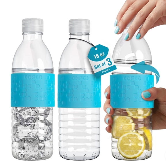 Copco Hydra 16.9oz Water Bottle, Set of 3 – BPA-Free Tritan Bottles with Leak-Proof Lid & Textured Grip Sleeve, Reusable Drink Bottles for Travel, Gym, Work & Daily Hydration Use (Blue)