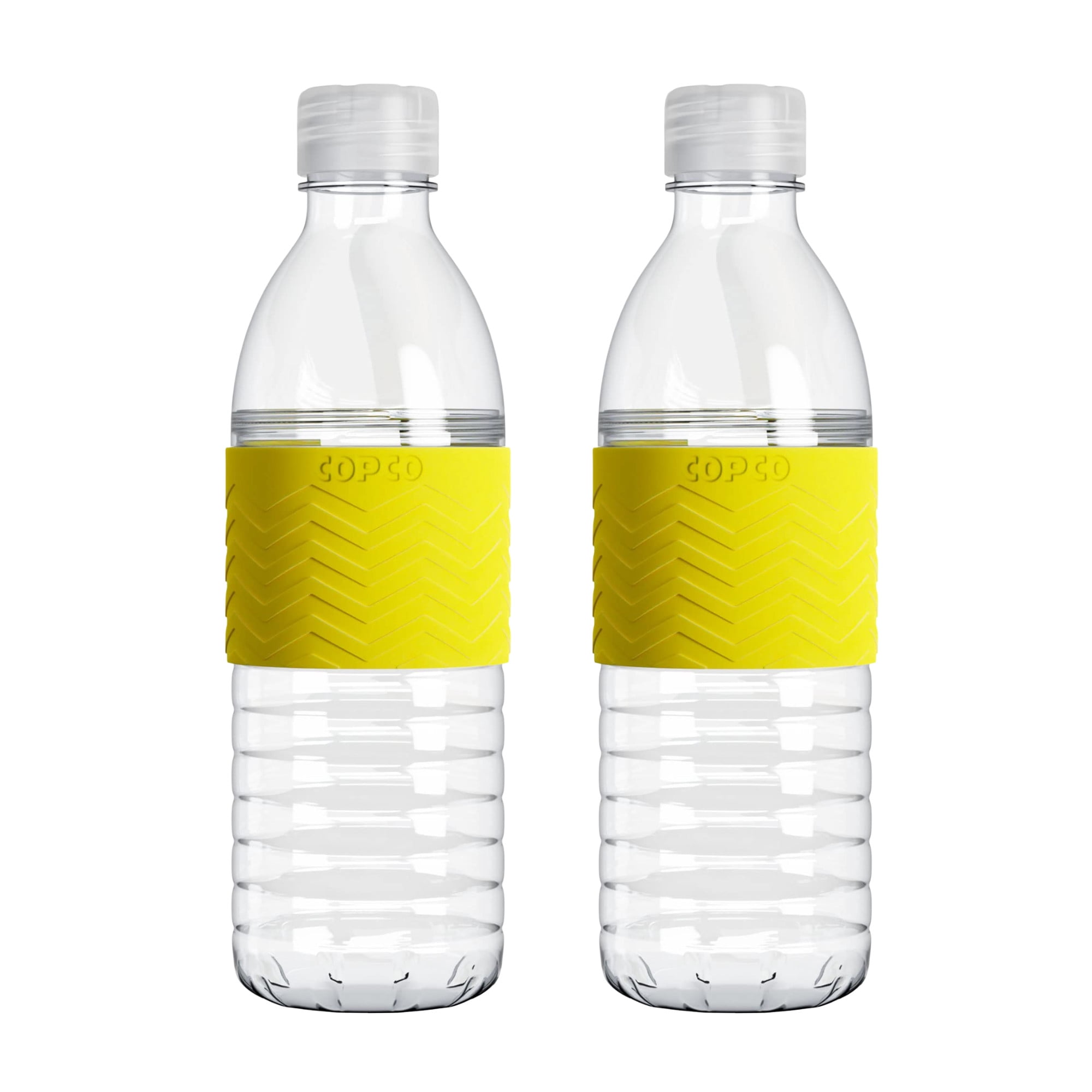 Copco Hydra Reusable Water Bottle Set of 2 - 16.9 oz, BPA-Free, Tritan Plastic, Spill-Resistant Twist Lid Bottles for Gym, Office & School, Sports & Outdoor Activities with Non-Slip Sleeve (Yellow)