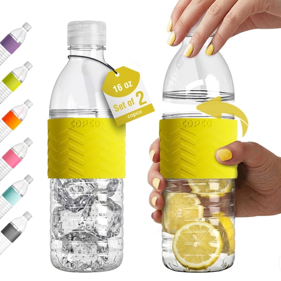 Copco Hydra 16.9 oz Water Bottle, Set of 2 – Leak Proof, BPA Free Tritan, Dishwasher Safe, Twist-Open Body, Non-Slip Silicone Grip, Ideal for Gym & Office & Outdoor Activities (Yellow)