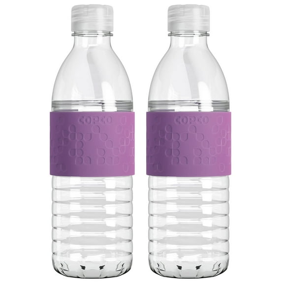 Copco Hydra Reusable Water Bottles, Set of 2, Non-Slip Sleeve, Spill Resistant Lid, Clear Water Bottles for School, Gym, & Travel, 16 Oz (Purple)