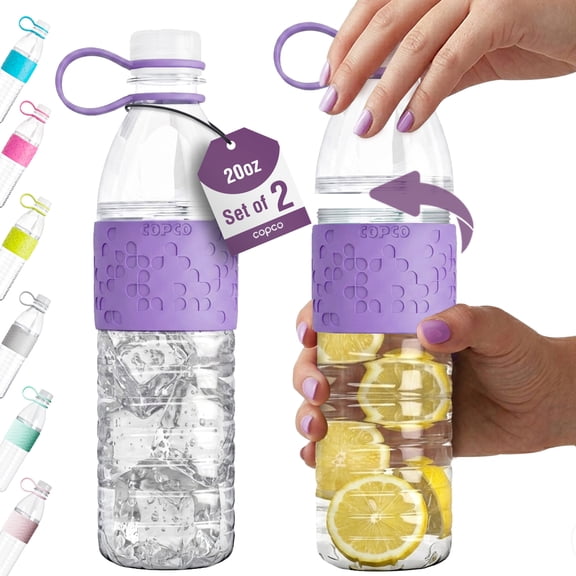 Copco Hydra Water Bottle, Set of 2 - 20 oz, Leak-Proof Lid & Textured Grip - BPA-Free, Dishwasher Safe, Easy Twist-Open for Ice & Fruit - Fits Cup Holders, Lightweight, Durable (Purple)