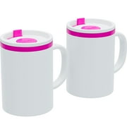 Copco Iconic 16oz Double Wall Insulated Desk Mug with Lid and Handle, Set of 2, BPA-Free Reusable Plastic, Spill-Proof, Microwave & Dishwasher Safe, Wide Mouth, Cup Holder Friendly Pink