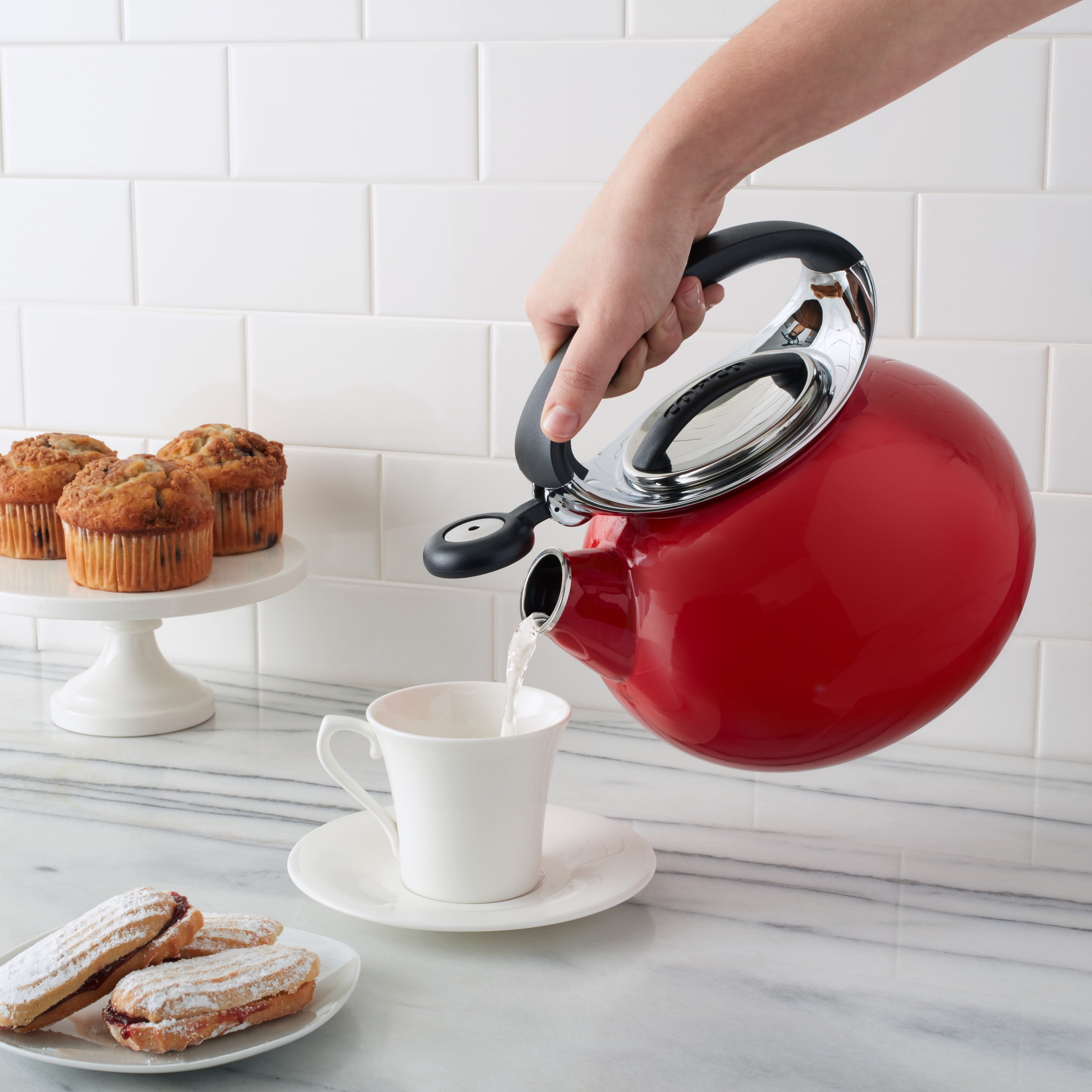 Cuisinart Prodigy 2 Quart Enamel Whistling Tea Kettle, Red