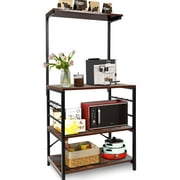 Copedvic Kitchen Bakers Rack Storage Cabinets Microwave Cart Oven Stand Coffee Bar with 6 Hooks 4 Tier Shelves