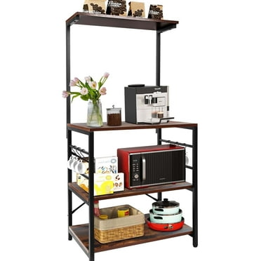 Copedvic Kitchen Bakers Rack Storage Cabinets Microwave Cart Oven Stand Coffee Bar with 6 Hooks 4 Tier Shelves