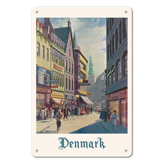Copenhagen Denmark Christiansborg Palace The Tower Vintage 1950s Travel Poster Metal Tin Sign 8x12 Inch