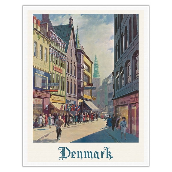 Copenhagen Denmark - Christiansborg Palace - The Tower - Vintage Travel Poster c.1950s - Fine Art Matte Paper Print (Unframed) 11x14in