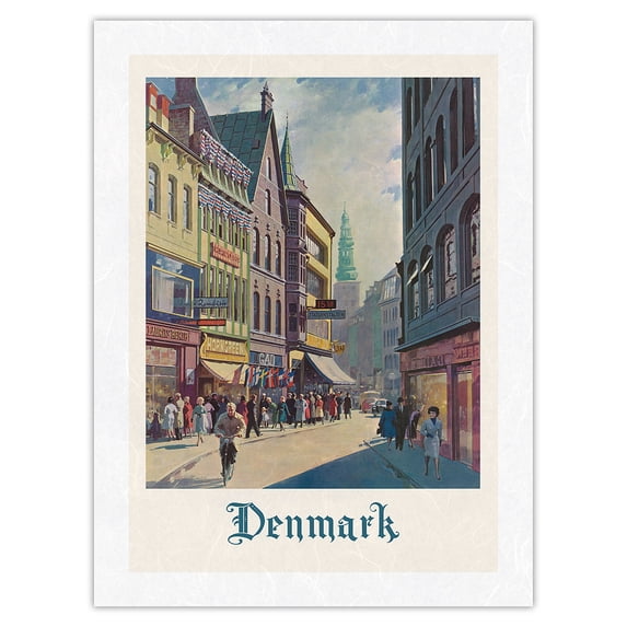 Copenhagen Denmark - Christiansborg Palace - The Tower - Vintage Travel Poster c.1950s - Japanese Unryu Rice Paper Art Print (Unframed) 18 x 24 in