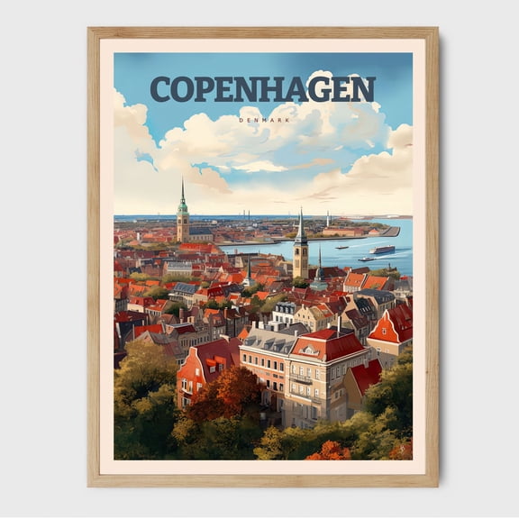 Copenhagen Denmark Travel Art Print Retro Travel Poster Home Wall Art City Illustration Wall Art Wall Art, Modern Wall Decor, 8x12 UNFRAMED
