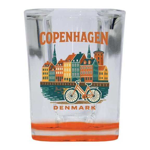 Copenhagen Denmark Vintage Design Souvenir 2 oz Square Shot Glass – Orange