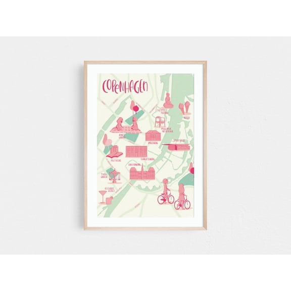 Copenhagen Map Illustration | Living Room And Office Wall Art, Dorm Decor | City | Map With Eco Friendly Packaging Unframed Paper Print