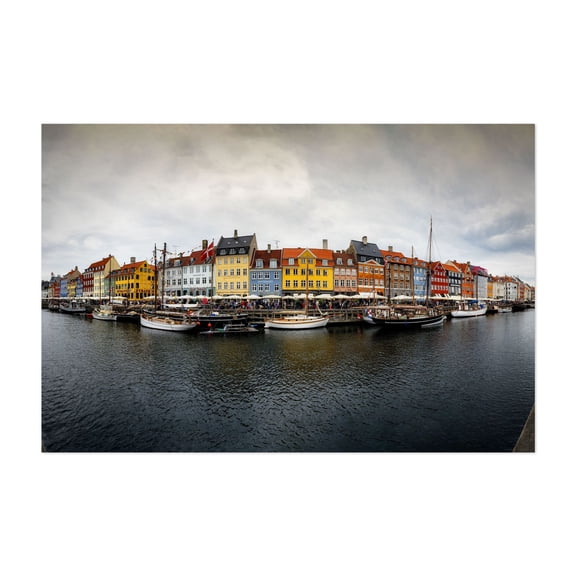 Copenhagen Nyhavn District Panorama - Indre By Denmark Photography Harbor Cityscape Boat Travel Poster Scenic Architecture Seaside Unframed Wall Art Print 4 x 6 inches