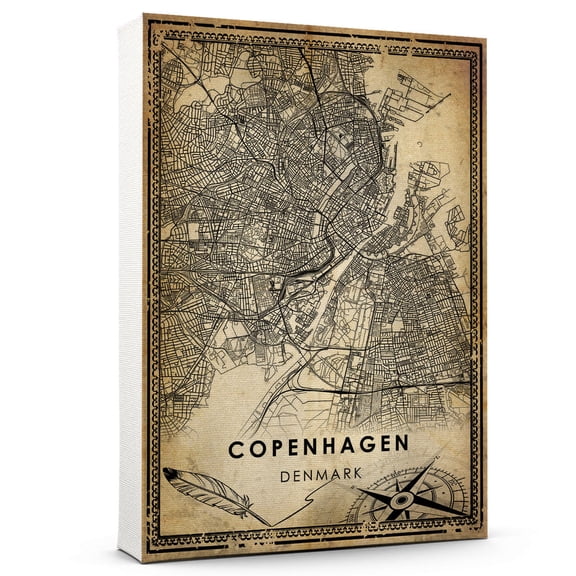 Copenhagen Vintage Map Prints Canvas, Denmark Map Art Canvas, Canvas, Copenhagen Map City style Watercolor art Canvas
