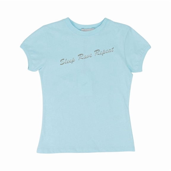 Coperni Women’s Eat Sleep Rave Glitter Fitted T-Shirt, Blue, Size Large