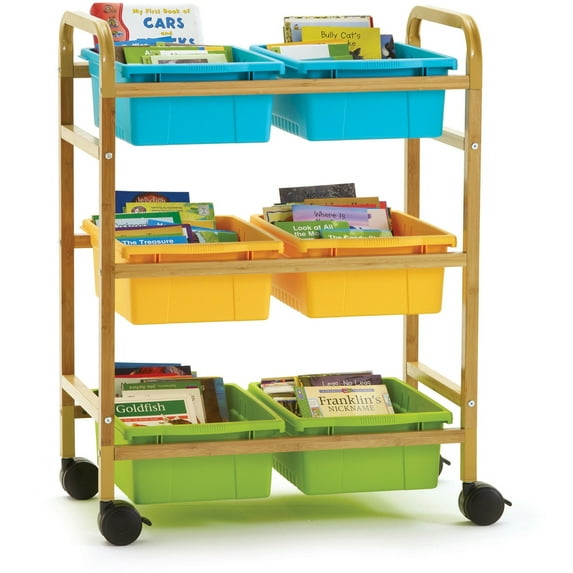 Copernicus Small Bamboo Book Browser Cart with Six Tubs