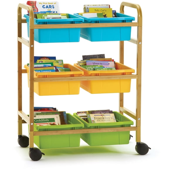 Copernicus Small Bamboo Book Browser Cart with Six Tubs
