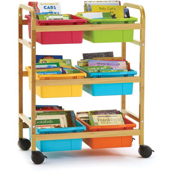 Copernicus Small Bamboo Book Browser Cart with Six Tubs