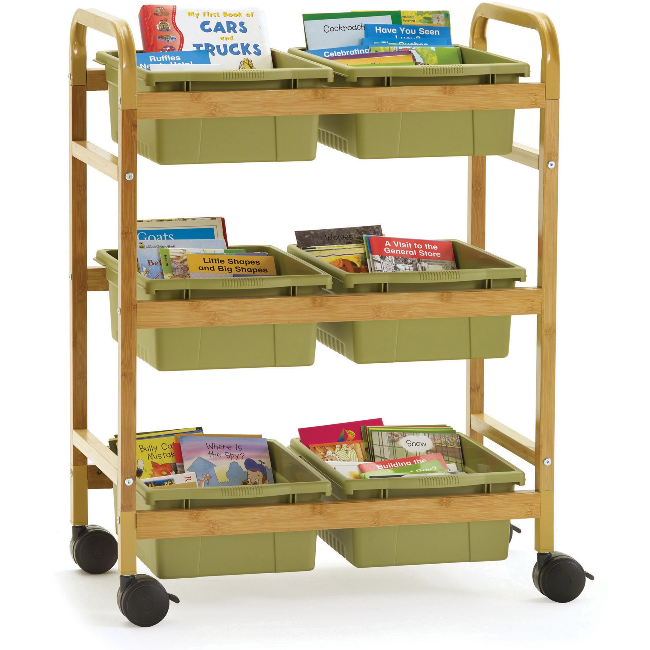 Copernicus Small Bamboo Book Browser Cart with Six Tubs - Walmart.com