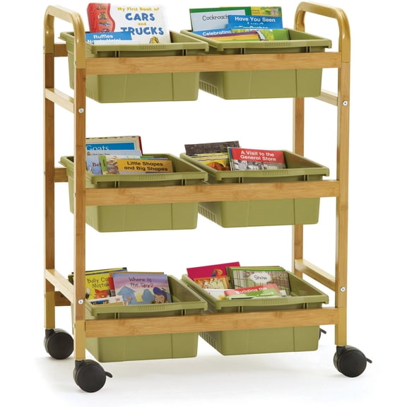 Copernicus Small Bamboo Book Browser Cart with Six Tubs