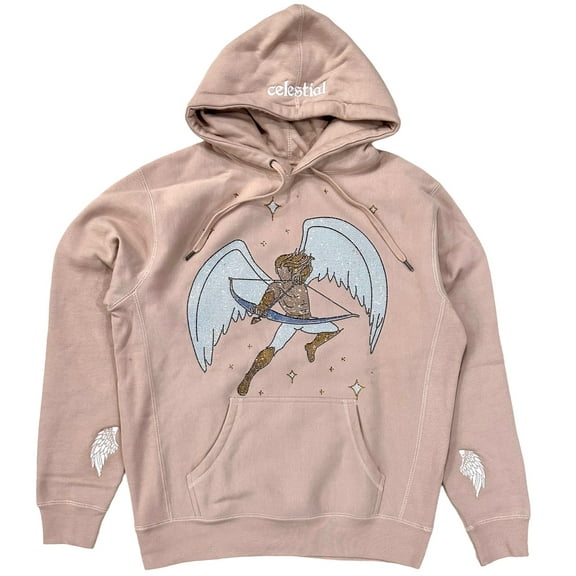 Copes X Celestial Unisex Limited Edition Rhinestones Angel Hoodie Sweatshirt (Large, Off Pink)