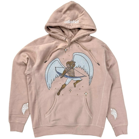Copes X Celestial Unisex Limited Edition Rhinestones Angel Hoodie Sweatshirt (Medium, Off Pink)