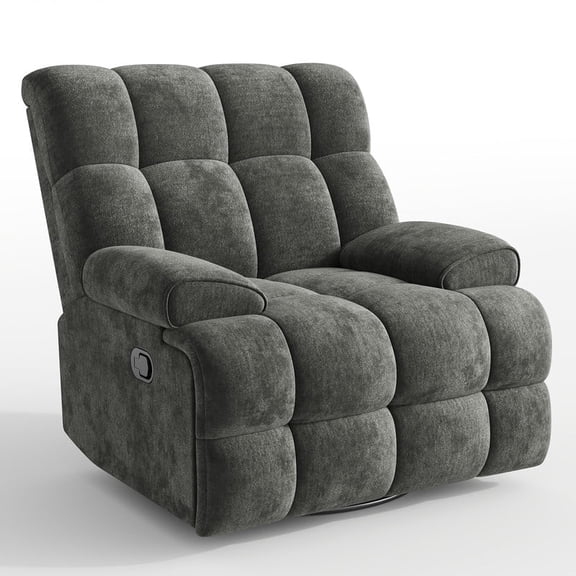 Copiae 38.19" Wide Chenille Modern Upholstered Manual Swivel Recliner, Standard Recliner, Widened Width, 360° Swivel and Tuxedo Armrests