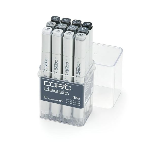 Copic Classic Marker Set, 12-Piece Neutral Gray Set