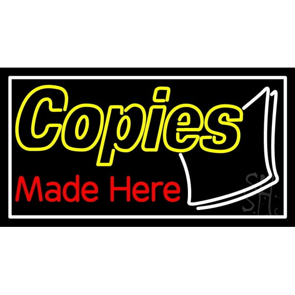 Copies Made Here LED Neon Sign 20 x 37 - inches, Clear Edge Cut Acrylic Backing, with Dimmer - Bright and Premium built indoor LED Neon Sign for Computer & Electronics store decor.