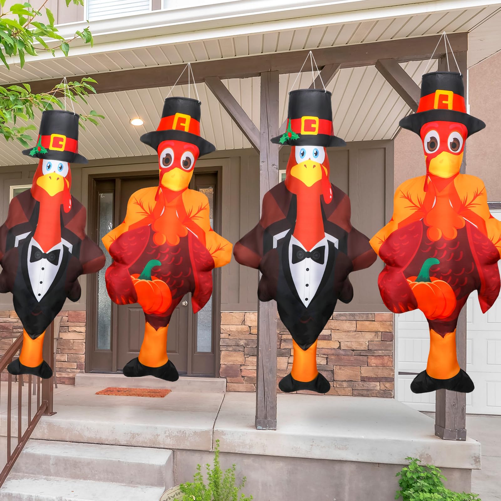 Copkim 4 Pcs Thanksgiving MMF7 Turkey Windsock 3D Outdoor Hanging