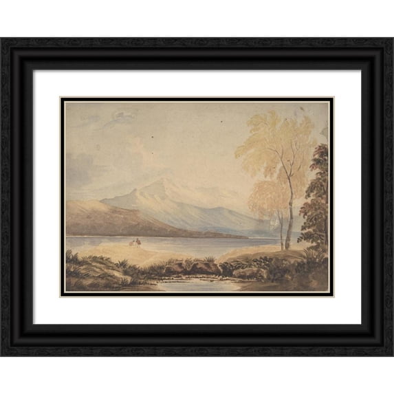 Copley Fielding 14x11 Black Ornate Wood Framed Double Matted Museum Art Print Titled: Lakeland Landscape (19th Century)