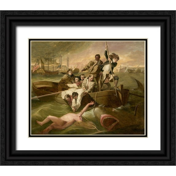 Copley, John Singleton 31x26 Black Ornate Wood Framed with Double Matting Museum Art Print Titled - Watson and the Shark