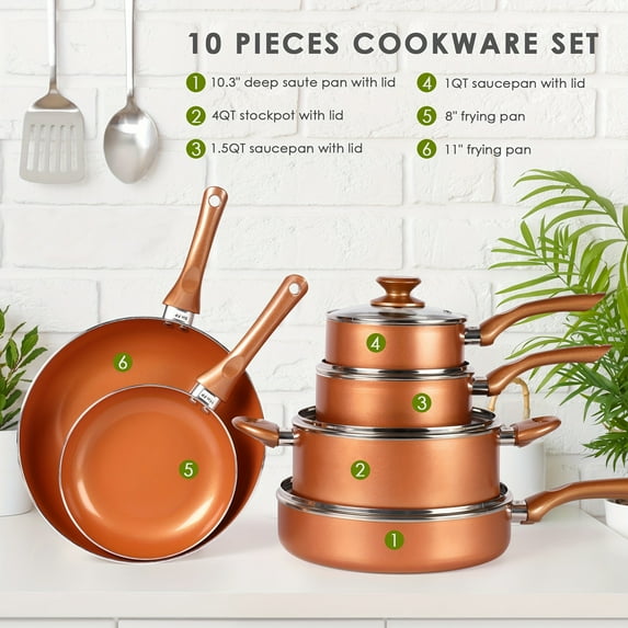 Copper - 10pcs Pots And Pans Set Nonstick, Kitchen Aluminum Nonstick ...