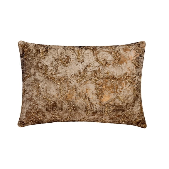 Copper 12"x16" (30x40 cm) Lumbar Pillow Cover, Jacquard Foil & Beaded Oblong Pillow, Geometric Pattern Modern Style - Copper Ore