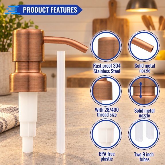 Copper 2 Pack Bathroom Countertop Soap & Lotion Dispenser Pumps