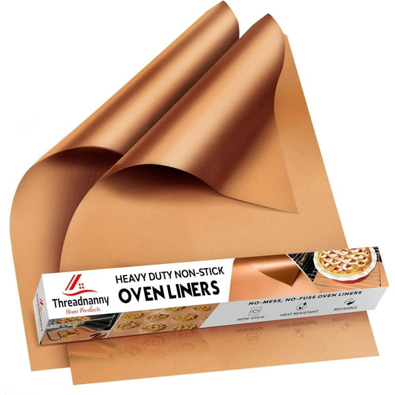 Copper 2 Pack Heavy Duty Non Stick Teflon Oven Liners Mat, Large Thick Liners for Bottom of Electric Oven Gas Stove Microwave Charcoal or Gas Grills 17"x 25"