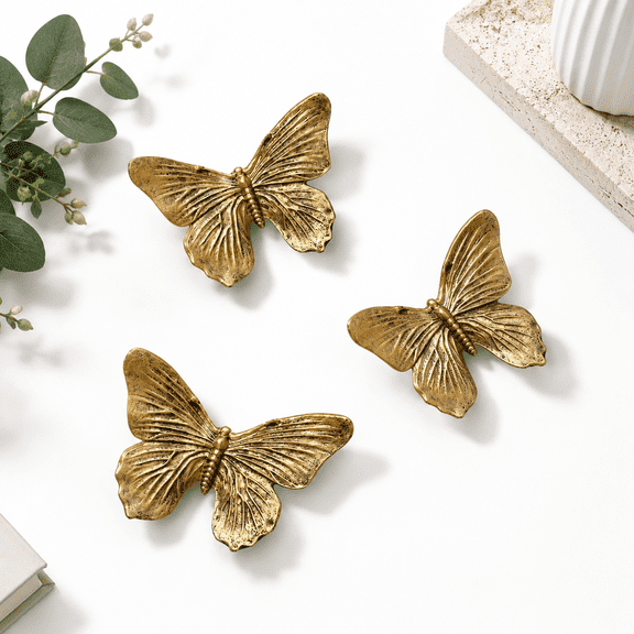 Copper 3-Piece 3D Butterfly Wall Sculpture Set for Home and Event Decor