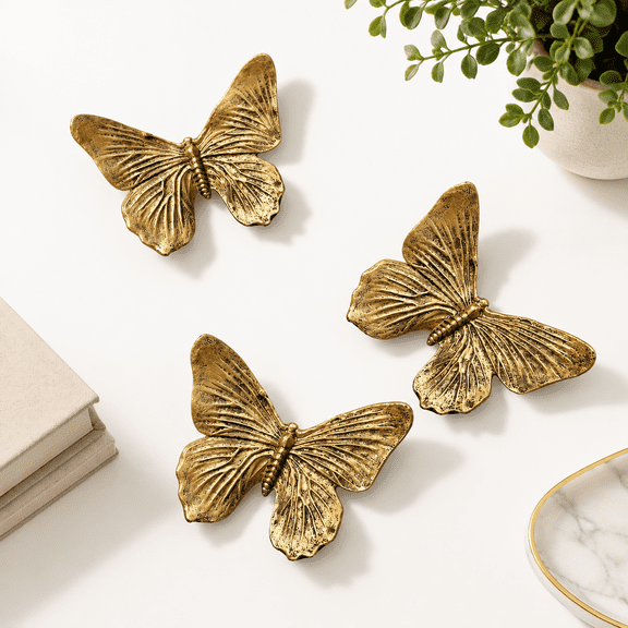 Copper 3-Piece 3D Butterfly Wall Sculpture Set for Living Room Bedroom Bathroom Outdoor Decor