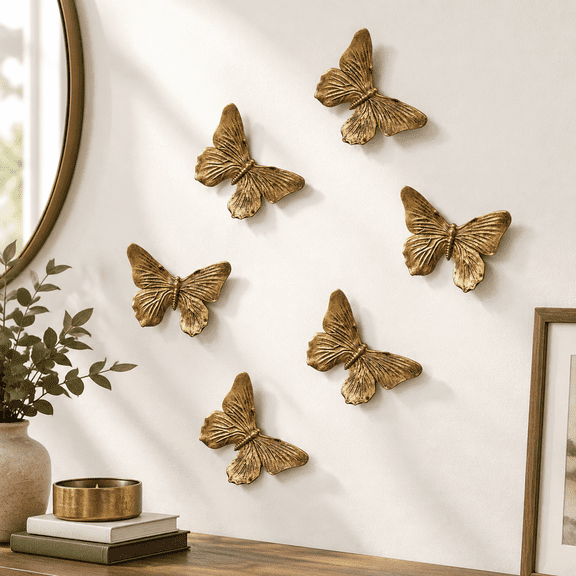 Copper 6-Piece 3D Butterfly Wall Sculpture Set for Living Room Bedroom Bathroom Outdoor Gallery Walls