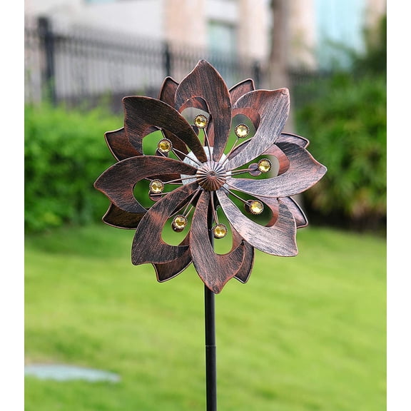 Copper 75in Solar Wind Spinner Multi-Color Seasonal LED Lighting Powered Glass Ball with Kinetic Dual Direction for Patio Lawn & Garden