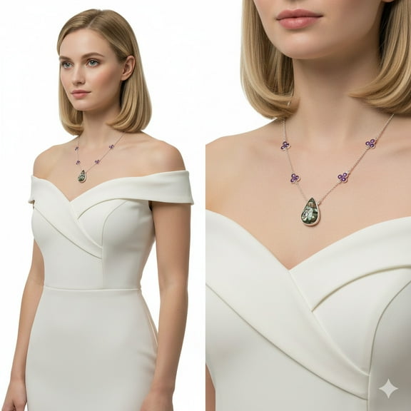 Copper Abalone Shell & Amethyst 925 Sterling Silver Necklace Jewelry SDN1393