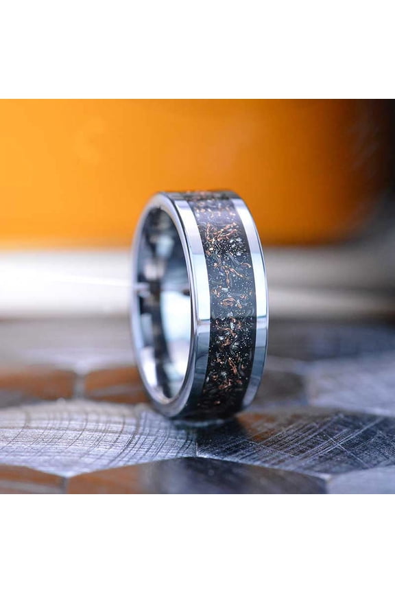 Copper And Silver Chips Inlay Tungsten Carbide Ring, Size 8