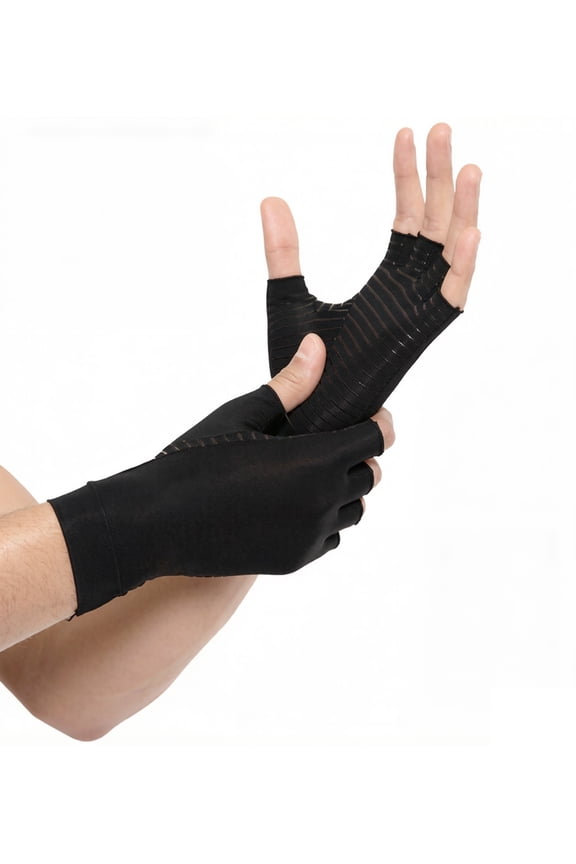 Copper Compression Arthritis Gloves for Men & Women, Open Finger Copper Infused Compression Gloves for Hand Pain & Stiff Joints, Black, Size M