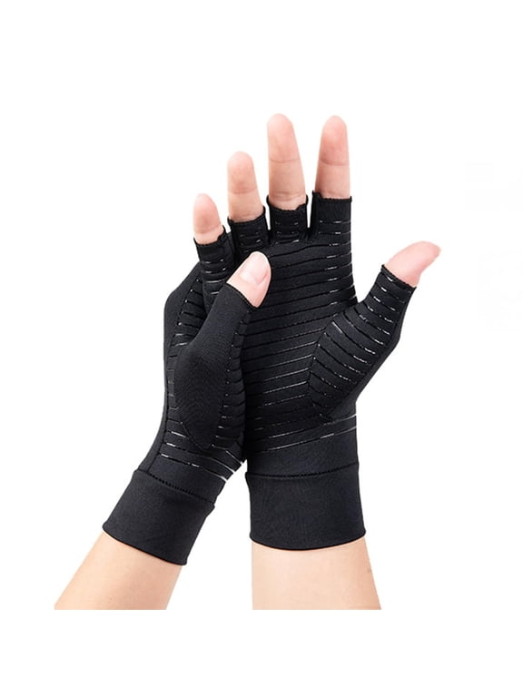 Copper Compression Arthritis Gloves for Men & Women, Open Finger Copper Infused Compression Gloves for Hand Pain & Stiff Joints, Black, Size M